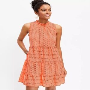 Ann Taylor Loft Coral Eyelet Dress Petite Small SP Office/Career/Work/Party/ EUC